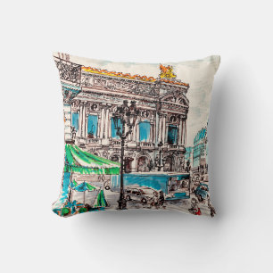 Paris street view of the theater Wicked cafe pede Throw Pillow