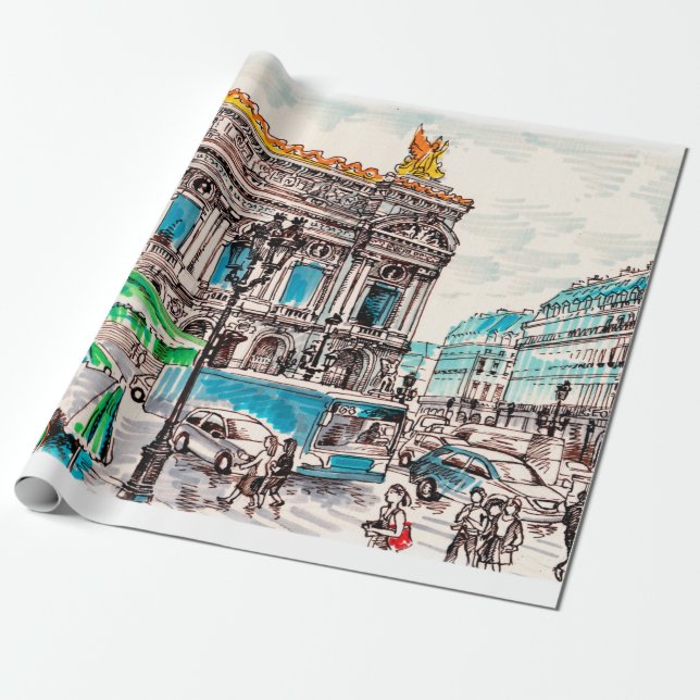  Paris street view of the theater Wicked cafe pede Wrapping Paper (Unrolled)