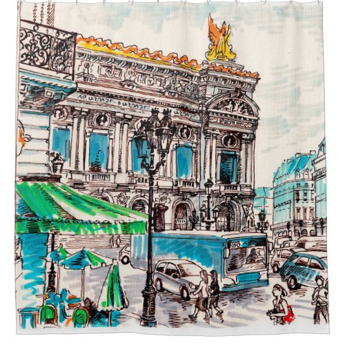  Paris street view of the theater Wicked cafe Shower Curtain