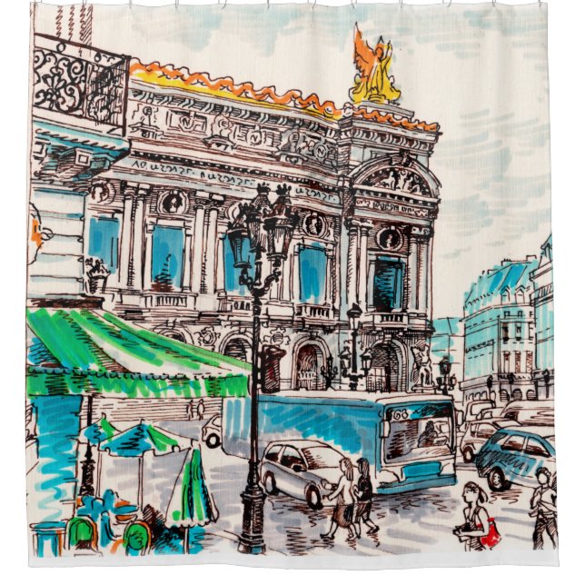  Paris street view of the theater Wicked cafe Shower Curtain (Front)