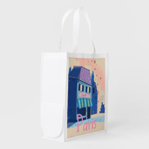 Paris Street vintage cartoon Reusable Grocery Bag
