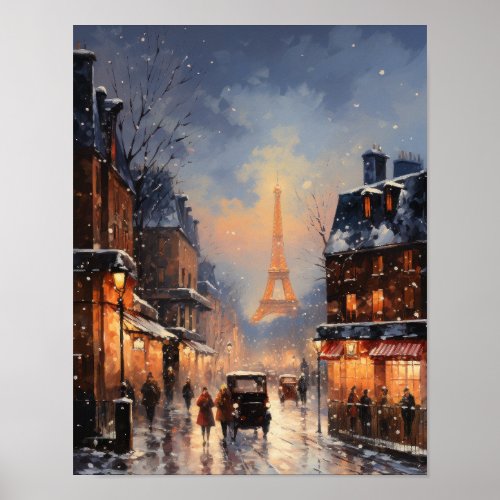 Paris Street Winter Scene Poster