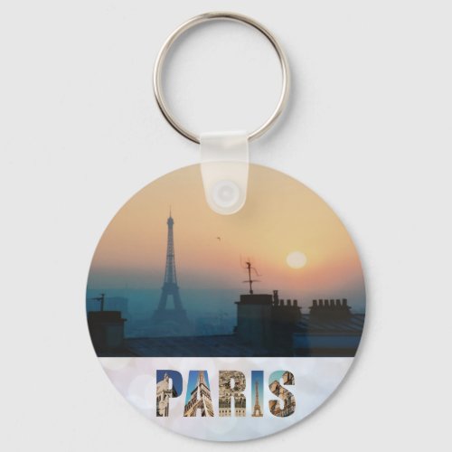 Paris Sunset Eiffel Tower France French City Photo Keychain