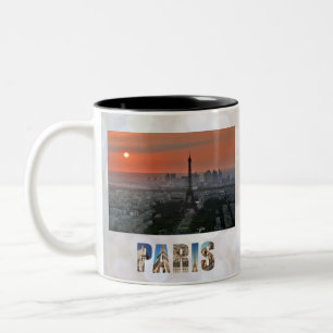 Paris Sunset Eiffel Tower France Photo Two-Tone Coffee Mug