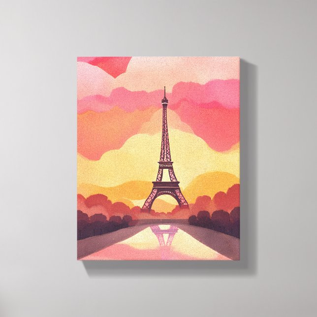 Paris Sunset | Eiffel Tower France Watercolor Canvas Print (Front)