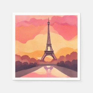 Paris Sunset Eiffel Tower France Watercolor Napkins