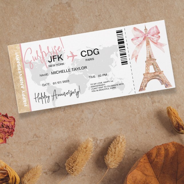  Paris Surprise Anniversary Boarding Pass Ticket Invitation (Creator Uploaded)