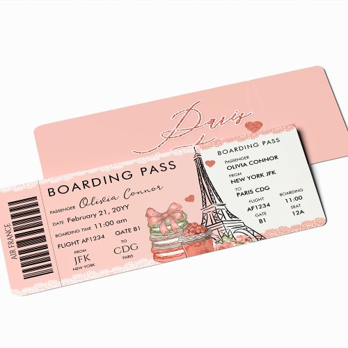 Paris Surprise Boarding Pass Vacation Gift Ticket Invitation