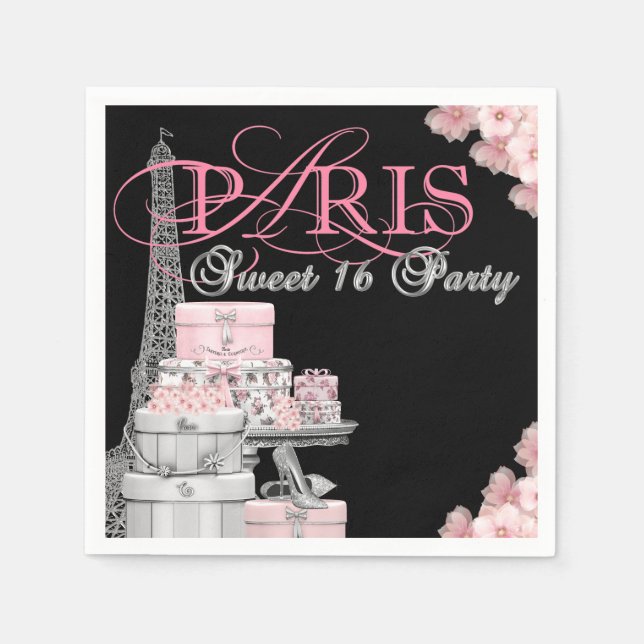 Paris Sweet 16 Birthday Party Paper Napkins (Front)