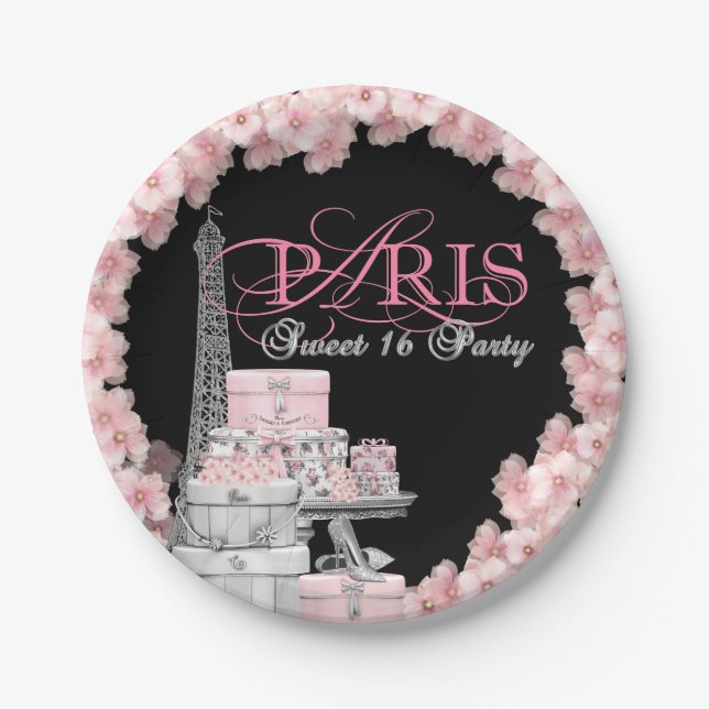 Paris Sweet 16 Birthday Party Paper Plates (Front)
