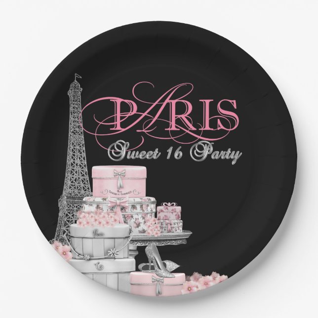 Paris Sweet 16 Birthday Party Paper Plates (Front)