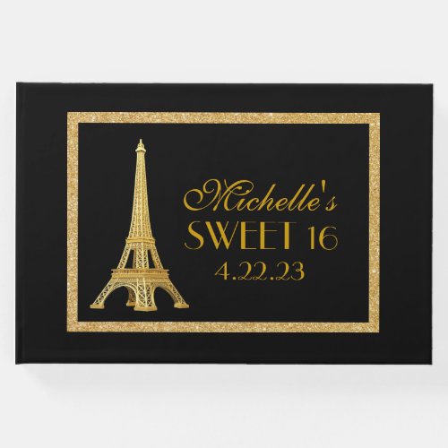 Paris Sweet 16 Gold Glitter Custom Guest Book