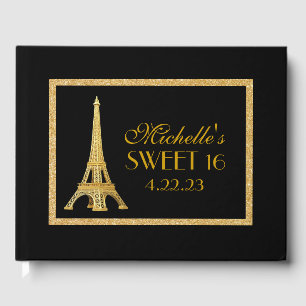 Paris Sweet 16 Gold Glitter Custom Guest Book