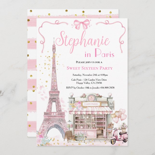 Paris Sweet Sixteen 16th Birthday Party Pink Girl  Invitation (Front/Back)