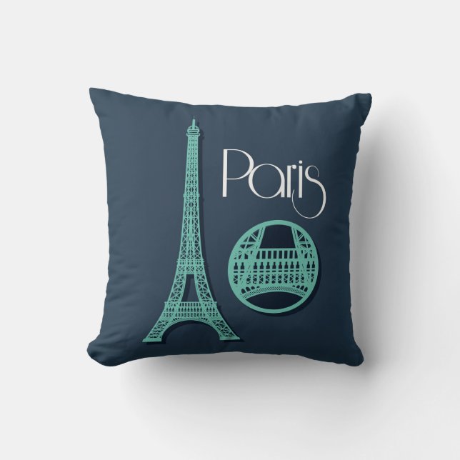 Paris Teal Throw Pillow (Front)