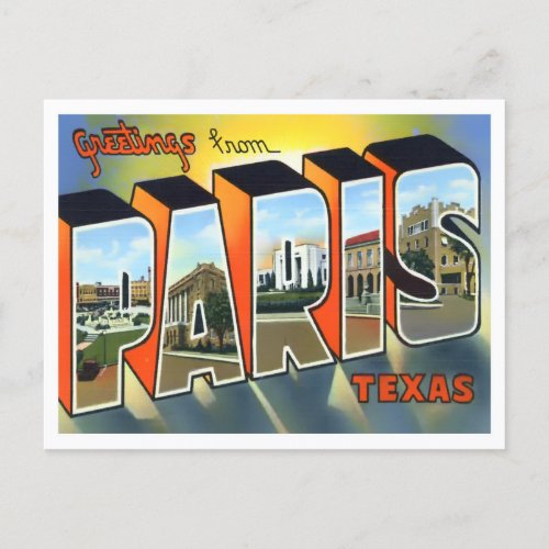 Paris Texas Vintage Big Letters Postcard