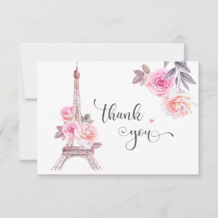 Paris Thank You Card, Floral Eiffel Tower
