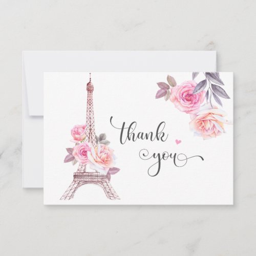 Paris Thank You Card Floral Eiffel Tower 