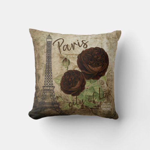 Paris the City of Love Chocolate Rose Throw Pillow