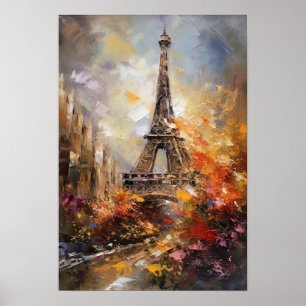 Paris The Eiffel Tower Abstract Oil Painting Poster
