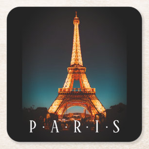 Paris, The Eiffel Tower At Night, Vs 2 Square Paper Coaster
