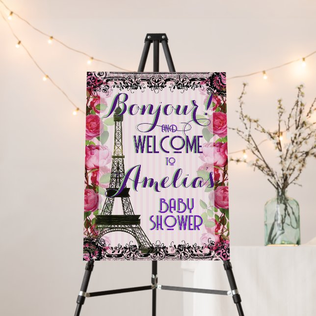 Paris Theme Baby Shower Foam Board Welcome Sign (In Situ (Stand))