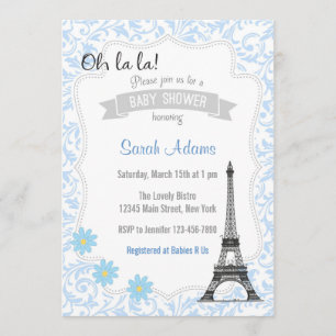 Paris Theme Baby Shower Invitation Blue