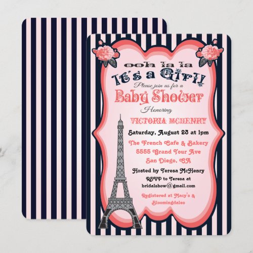 Paris theme Baby Shower Invitations