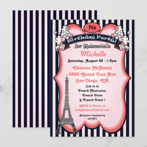 Paris theme Birthday Party Invitations