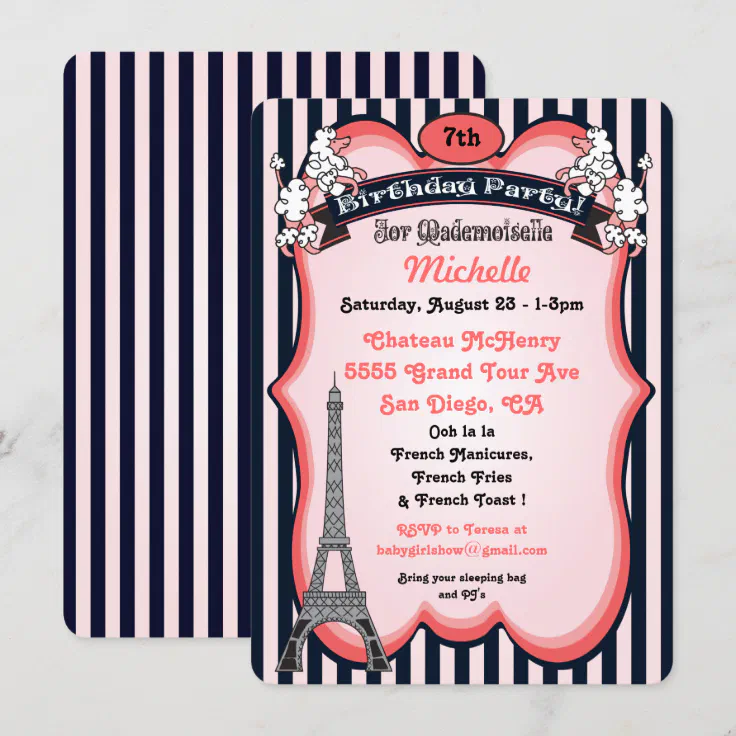 Paris theme Birthday Party Invitations Zazzle