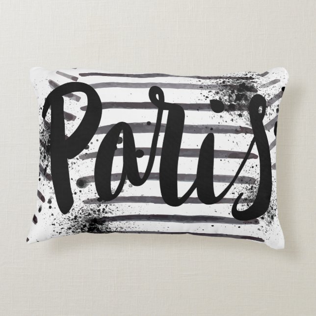 Paris theme, black striped, sunglasses, love accent pillow (Back)