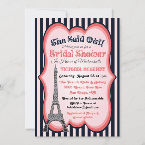 Paris theme Bridal Shower Invitations