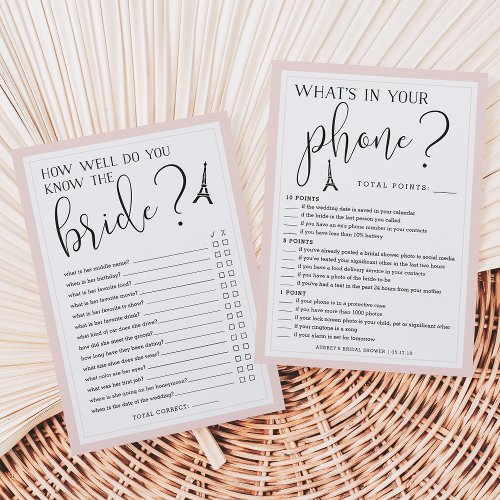 Paris Theme Double_Sided Bridal Shower Game Card