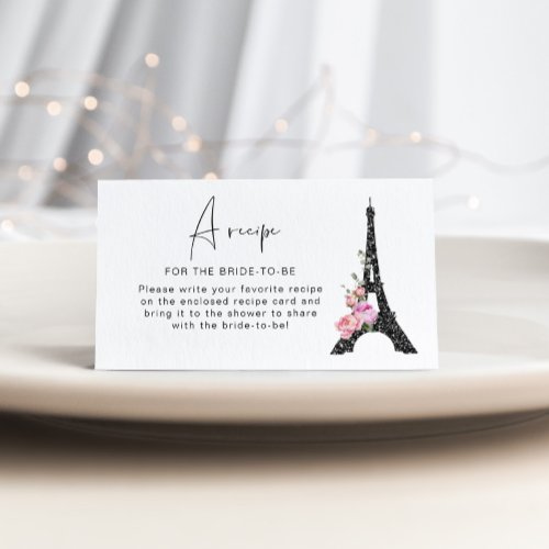Paris theme Eiffel tower Recipe for the bride Enclosure Card