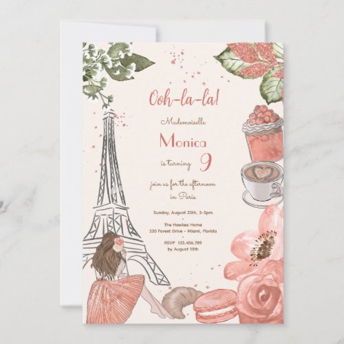 Paris theme french birthday party invitation