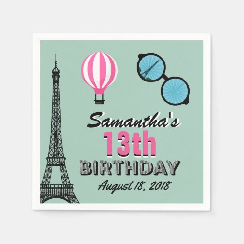 Paris Theme Happy Birthday Paper Napkin