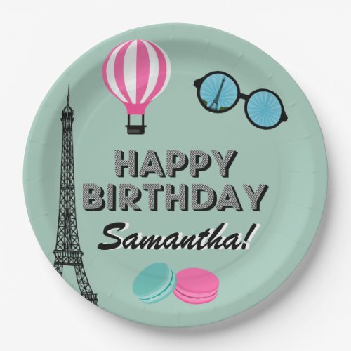 Paris Theme Happy Birthday Paper Plate