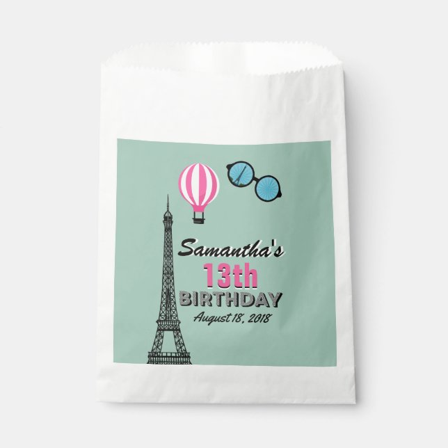 Paris Theme Happy Birthday Treat Favor Bags (Front)