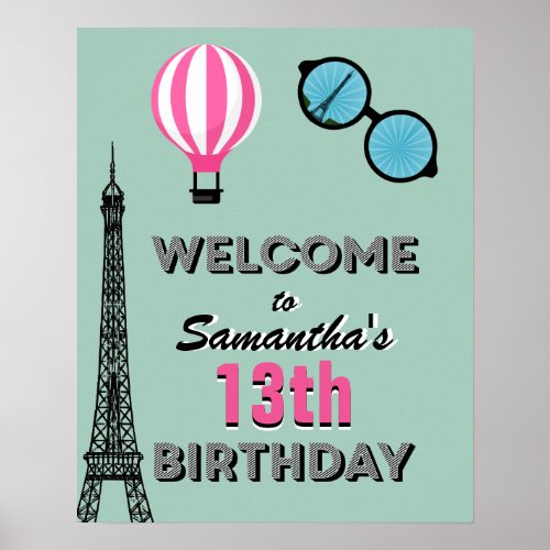 Paris Theme Happy Birthday Welcome Poster Sign