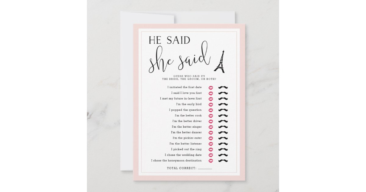 Paris Theme He Said She Said Bridal Shower Game Zazzle Com Annie said she was hungry. paris theme he said she said bridal shower game zazzle com