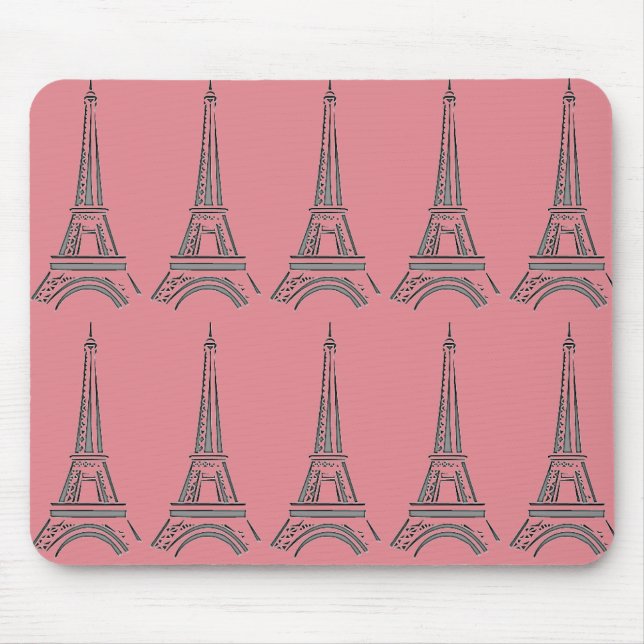 Paris Theme Pink French Eiffel Tower Mouse Pad (Front)