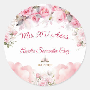 Paris Theme Pink Quinceañera Sticker Floral