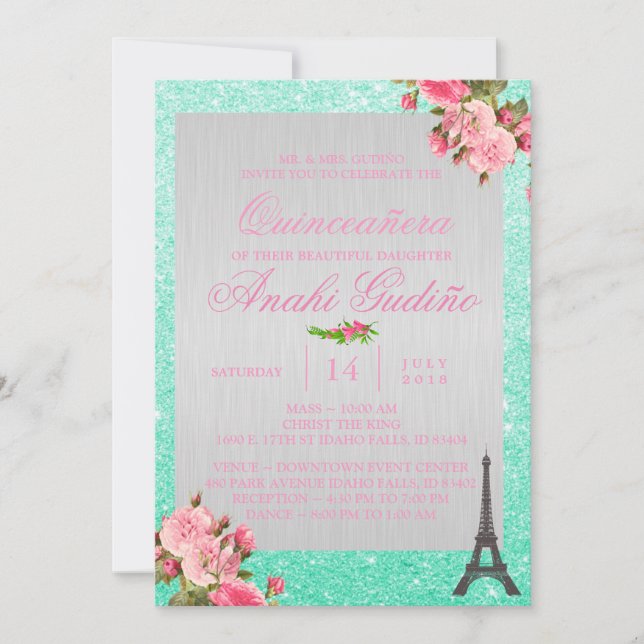 Paris Theme Quinceañera Invite (Front)