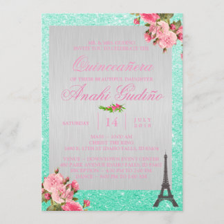 Paris Theme Quinceañera Invite