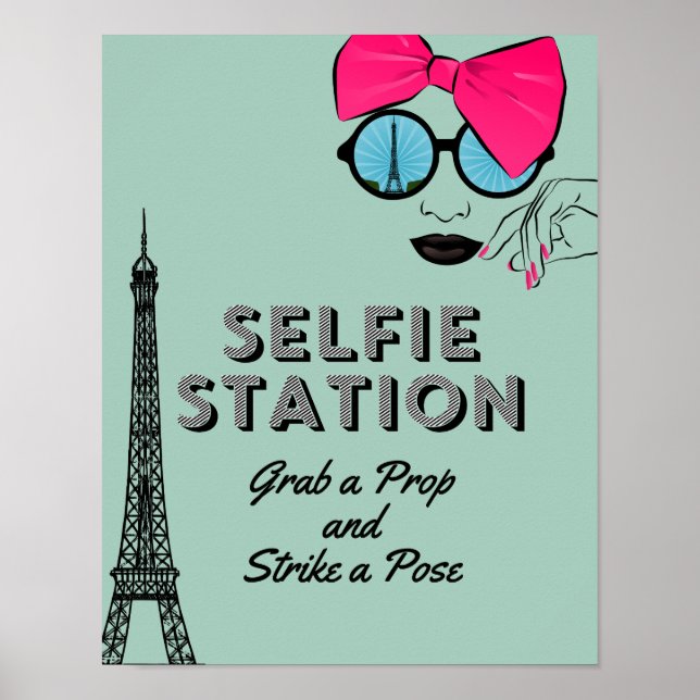Paris Theme Selfie Station Birthday  Poster Sign (Front)