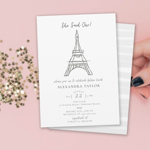 Paris Theme She Said Oui Eiffel Bridal Shower Invitation
