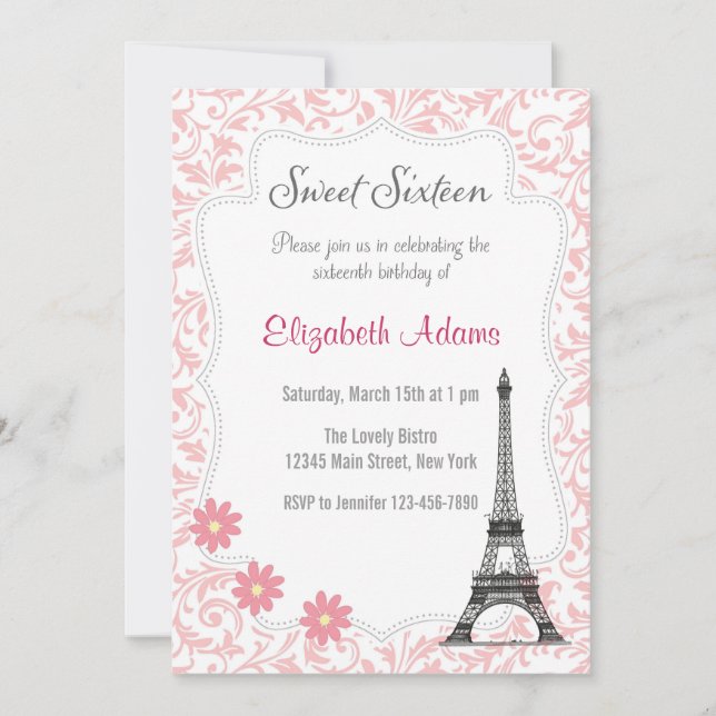 Paris Theme Sweet Sixteen Invitation (Front)