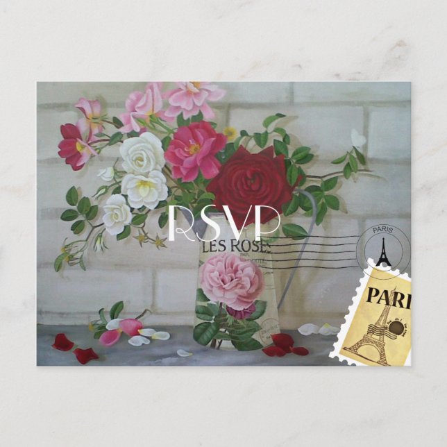 Paris Themed Add Photo Wedding RSVP Personalised Invitation Postcard (Front)