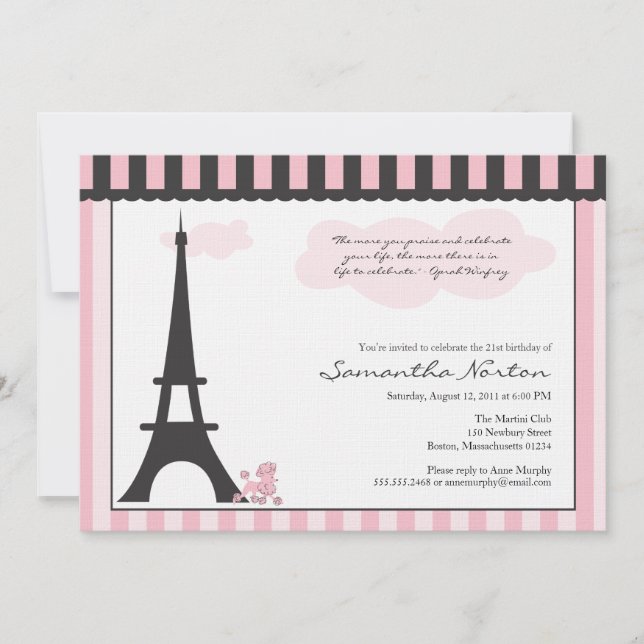 Paris Themed Birthday Invitation (Front)