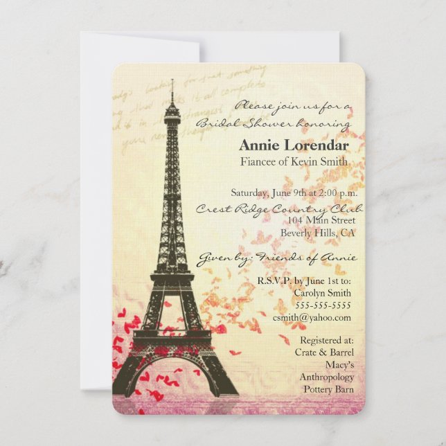 Paris Themed Bridal Shower Invitation template (Front)